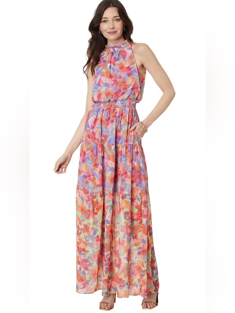 Vince Camuto Floral Halter Maxi Dress in Multicolor Sz 6 Garden Party Wedding - Picture 1 of 7
